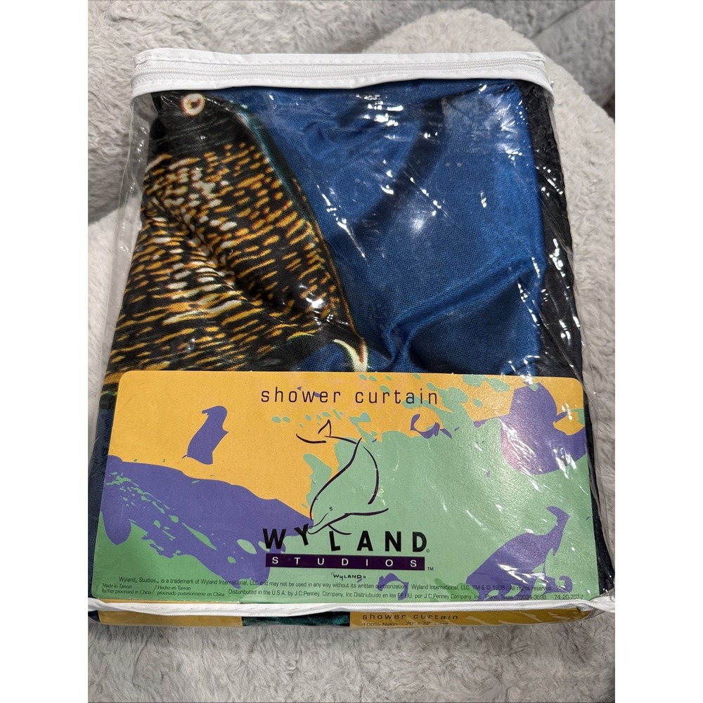 Vtg Wyland 1998 Whale Dolphin Tropical Fish Shower Curtain New Home Decor RARE